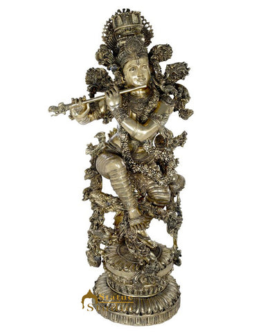 Brass Superfine Krishna Idol Home Office Garden Décor Exclusive Masterpiece 3.5 Feet