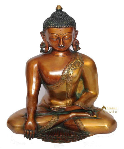 Brass bronze medicine buddha shakyamuni tibet chinese statue décor art 13"