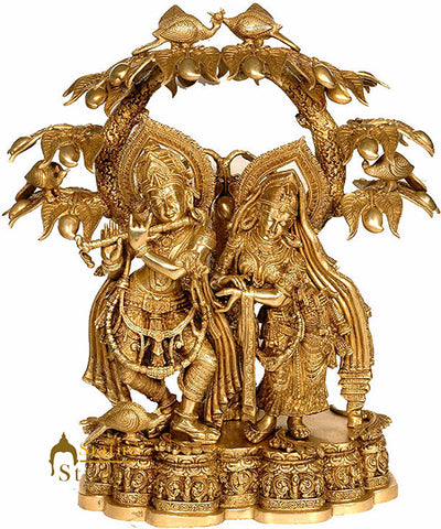 Brass Indian Hindu Lord Radha Krishna Under the Tree Fine Décor Large Size 30"