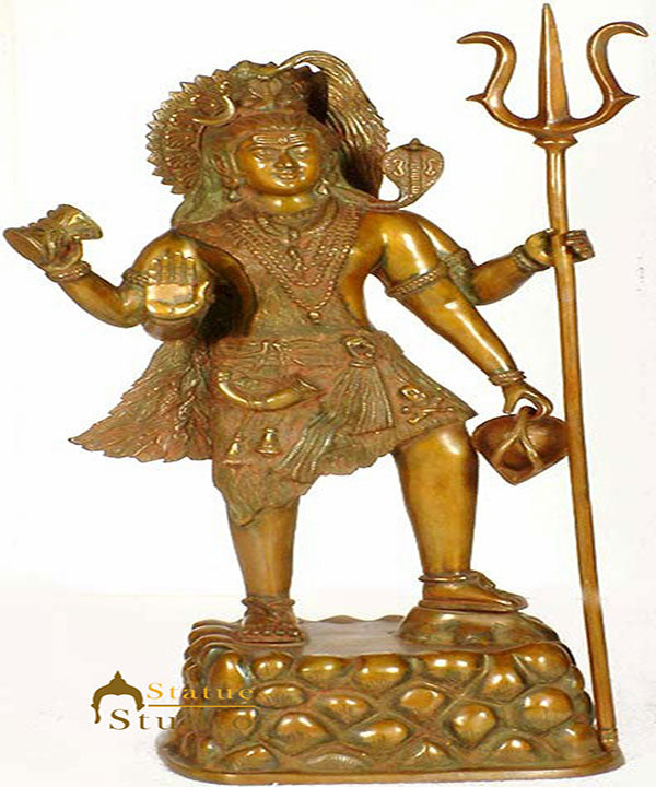 Antique Rare Bronze Indian Hindu God Lord Shiv Ji Standing With Trident 27"
