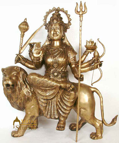 Large Indian Brass Hindu Goddess Maa Durga Murti Statue For Temple And Home 35"