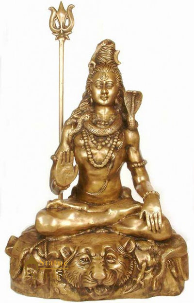 Vintage Large Size Indian Hinduism God Shankar Ji Lord Shiva Sitting Statue 35"