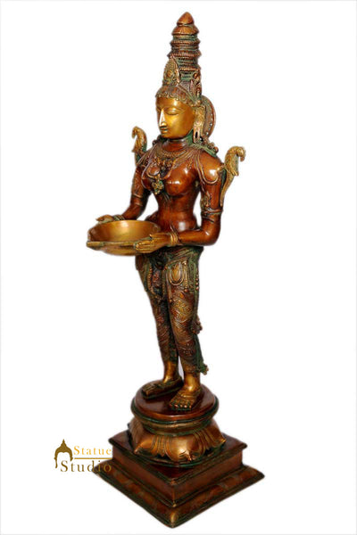 India hand made brass deeplaxmi statue religious décor showpiece figurine 32"