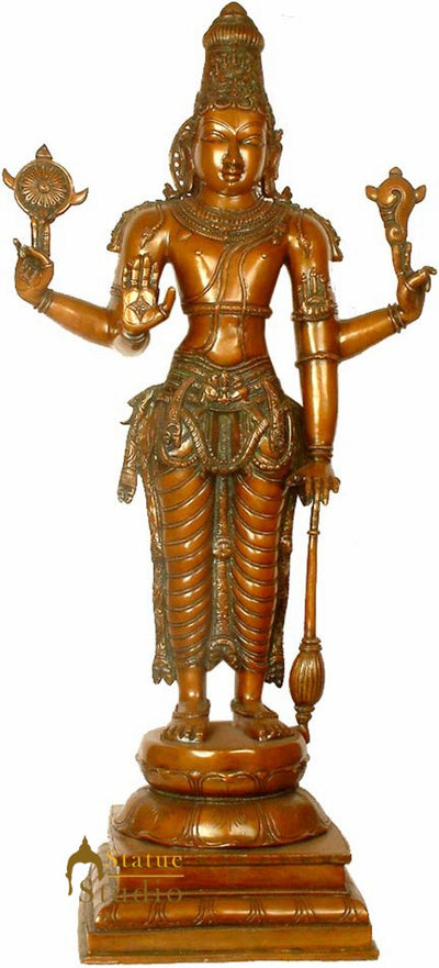 Indian Large Size Antique Bronze Hindu Deity Lord Vishnu Bhagwan Idol 39"