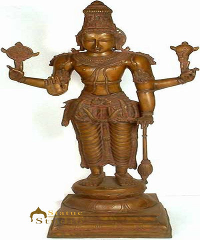 Bronze Antique Large Size Indian Hindu God Divine Lord Shri Vishnu Ji Murti 38"