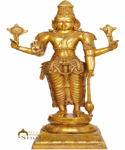 Bronze Antique Large Size Indian Hindu God Cosmic Lord Shri Vishnu Ji Murti 38"