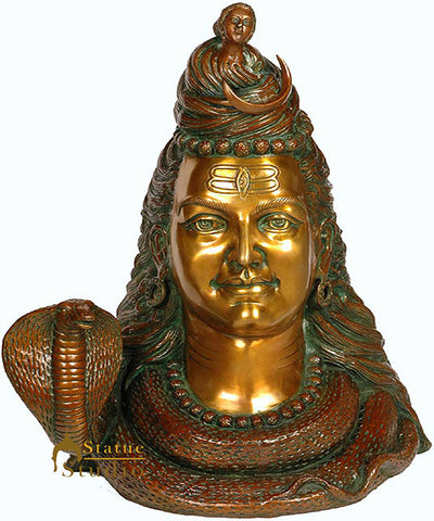 Large Size Indian Hindu Deity Shiva Head with Crescent Moon and River Ganga 27"