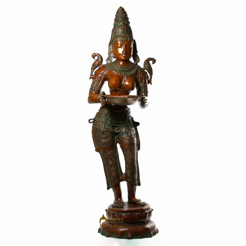 Indian Brass Celestial Apsara Deep Lady Deeplaxmi Diwali Gifting Décor 45"