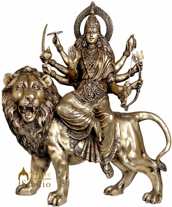 Bronze Antique Large Size Indian Goddess Durga Maa Sculpture 28"