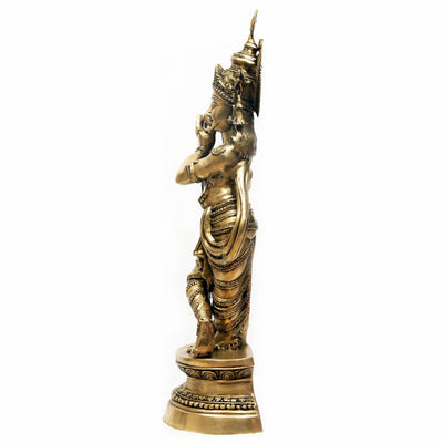 Brass Indian Hindu God Pure Divine Lord Tribhangi Krishna Fluting Statue 3 Feet