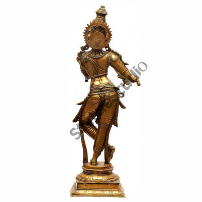 Brass Indian Hindu God Pure Divine Tribhangi Krishna Fluting Masterpiece 3 Feet