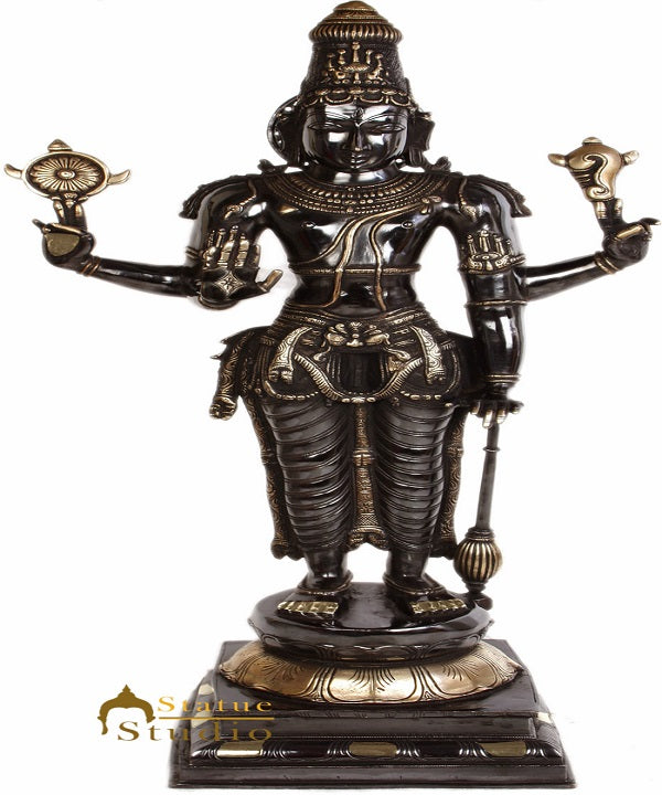 Antique Black Brass Indian Handicraft Cosmic Lord Vishnu Narayanan 3 Feet