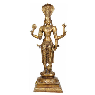 Large size Indian Hindu God Divine Lord Chaturbhuja Standing Vishnu Ji Murti 32"