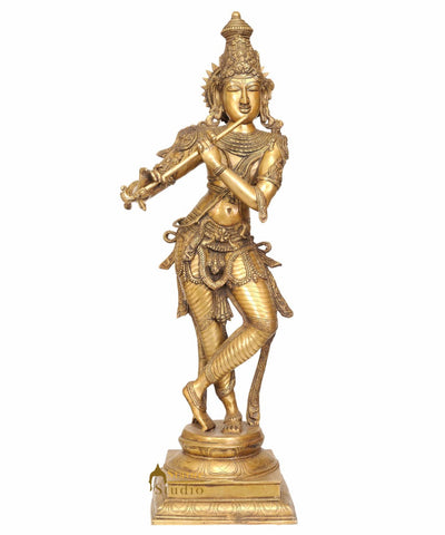 Indian Brass Standing Large Size Tribhang Krishna Fine Décor Masterpiece 3 Feet
