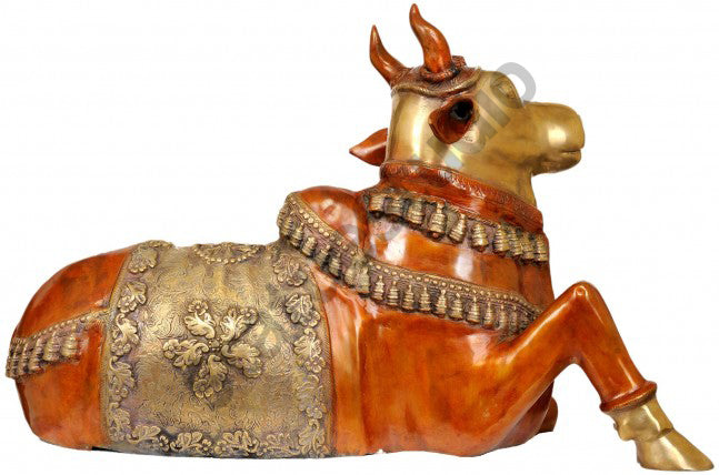 Large Size Brass Indian Holy Sacred Cow Nandi For Religious Décor 22"