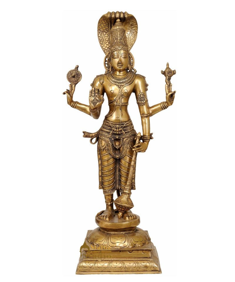 Large Size Hindu Trinity God Lord Chaturbhuj Vishnu Ji Spiritual Décor 2.5 Feet