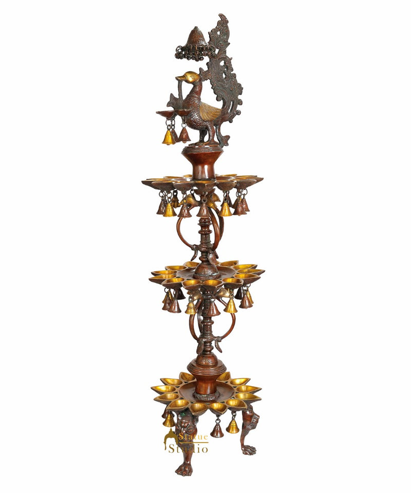 Large Size South Indian Peacock Lamp with hanging Bells and Ghungaroos 4 Feet