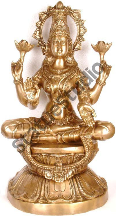 Indian Large Size Metal Hindu Divine Mother Goddess Lakshmi Statue 27"