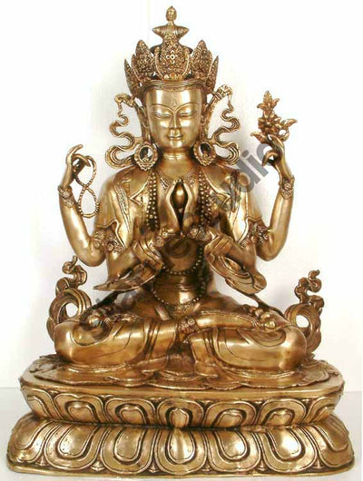 Large Size Chenresin or Four-Armed Avalokiteshvara Buddhist Deity Statue 28"