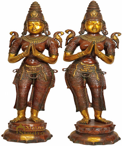 Large Size Indian Celestial Apsara Welcome Lady Pair Flanking Temple Door 45"