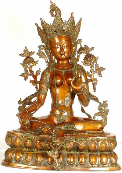 Large Size Antique Imitation Tibetan Buddhist Deity Green Tara Statue 34"