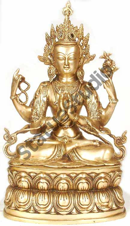 Vintage Four Armed Chinese Buddhism Deity Avalokiteshwara Statue 18"