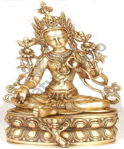 Religious Décor Indian Handicraft Buddhist Deity Green Tara Showpiece 14"