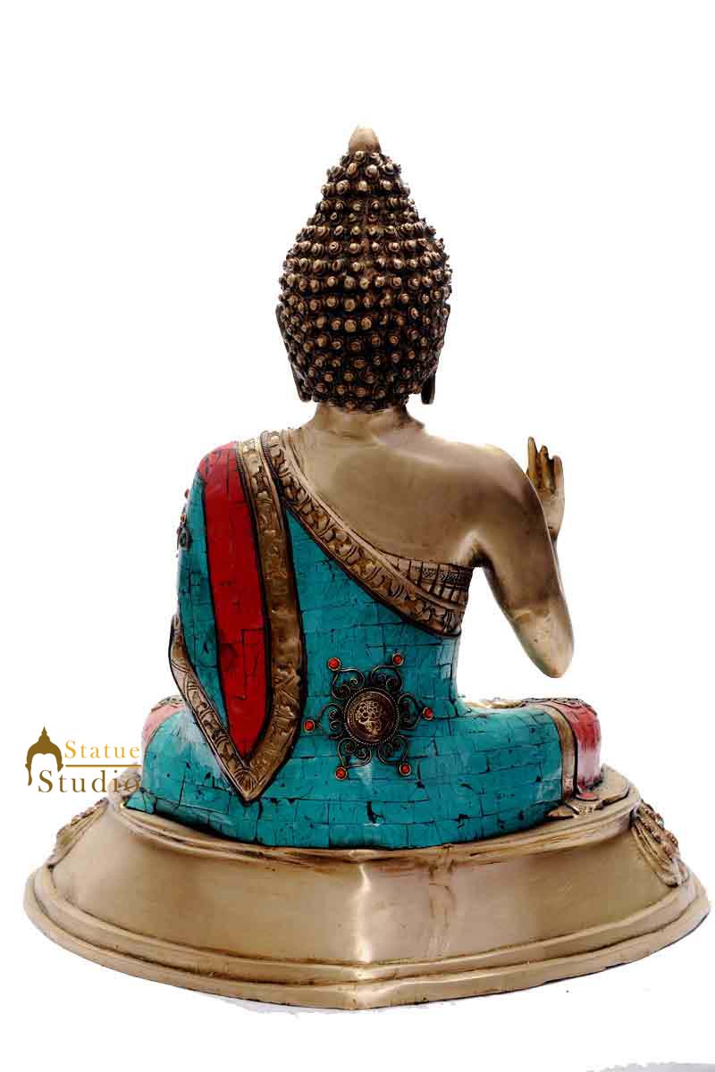 Bronze buddha sitting on base statue old thai décor showpiece big sculpture 20"