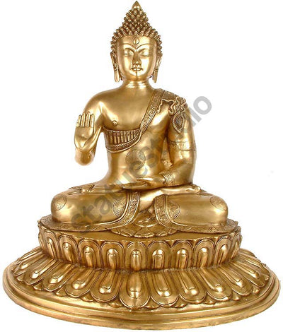 Brass Indian Handicraft Blessing Buddha Good Luck Sculpture 2 Feet