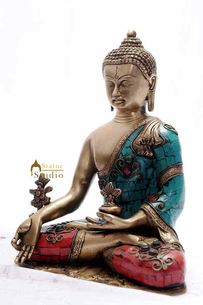 Brass medicine buddha bronze statue metal indoor room outdoor garden décor 11"