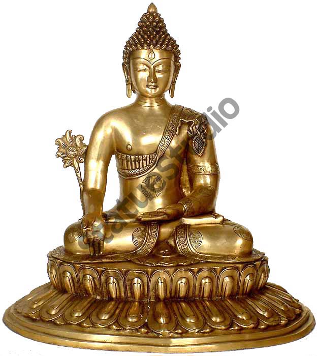 Vintage Bronze Sitting Medicine Buddha Tibetan Deity Statue 2 Feet