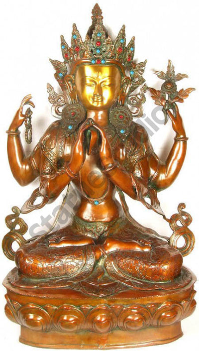 Large Size Vintage Buddhism God Four Armed Avalokiteshwara Big Statue 3 Feet