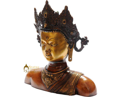 Antique old chinese hand made bronze buddha tara bust statue thai room décor 11"