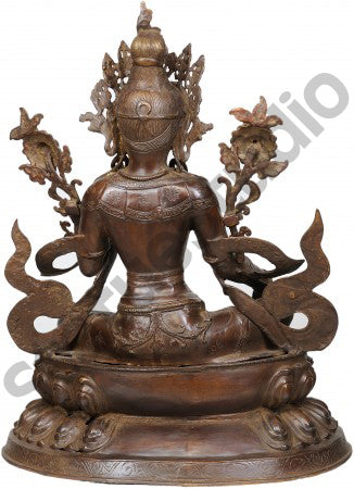 Antique Indian handicraft Green Tara Buddhist Deity Big Statue 2 Feet