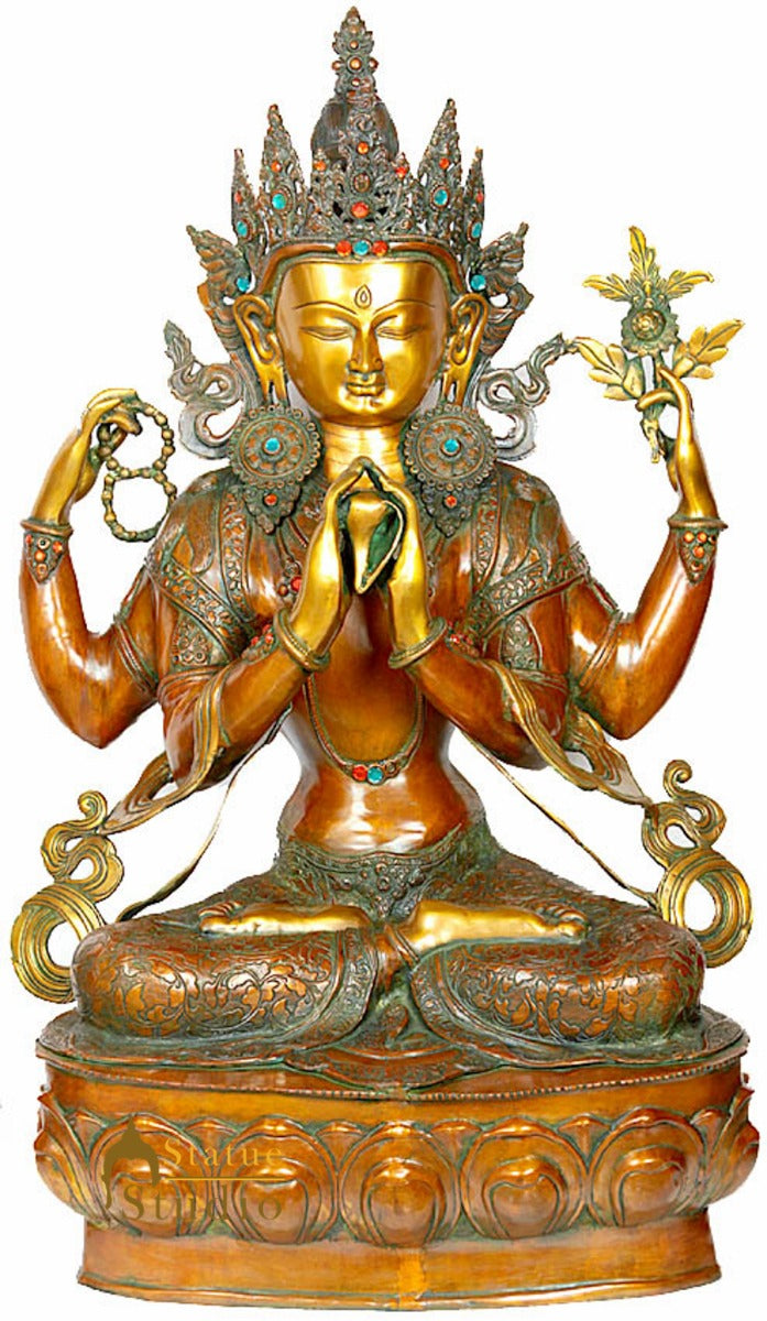 Four Armed Avalokiteshwara Buddha Large Size Home Garden Décor Statue 3 Feet"