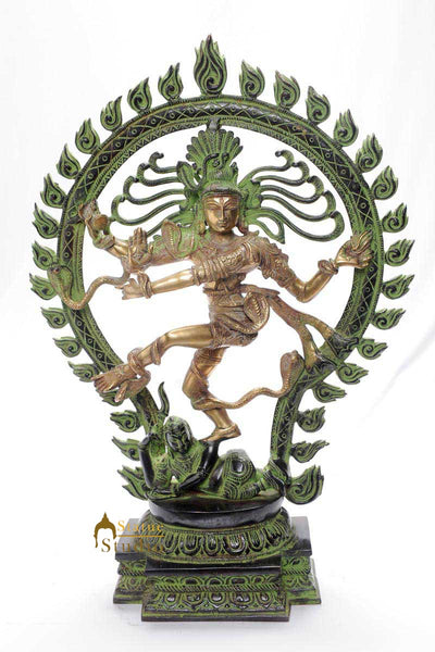 Vintage statue of lord shiva dancing natraja brass idol religious décor 21"