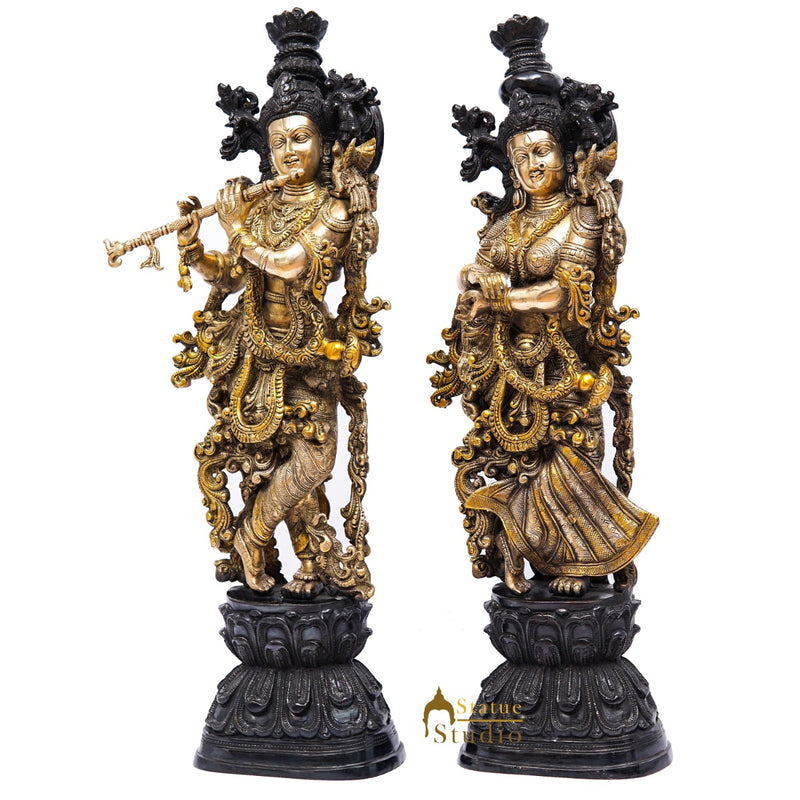 Antique Brass Hindu God Krishna goddess radha statue religious décor 29"