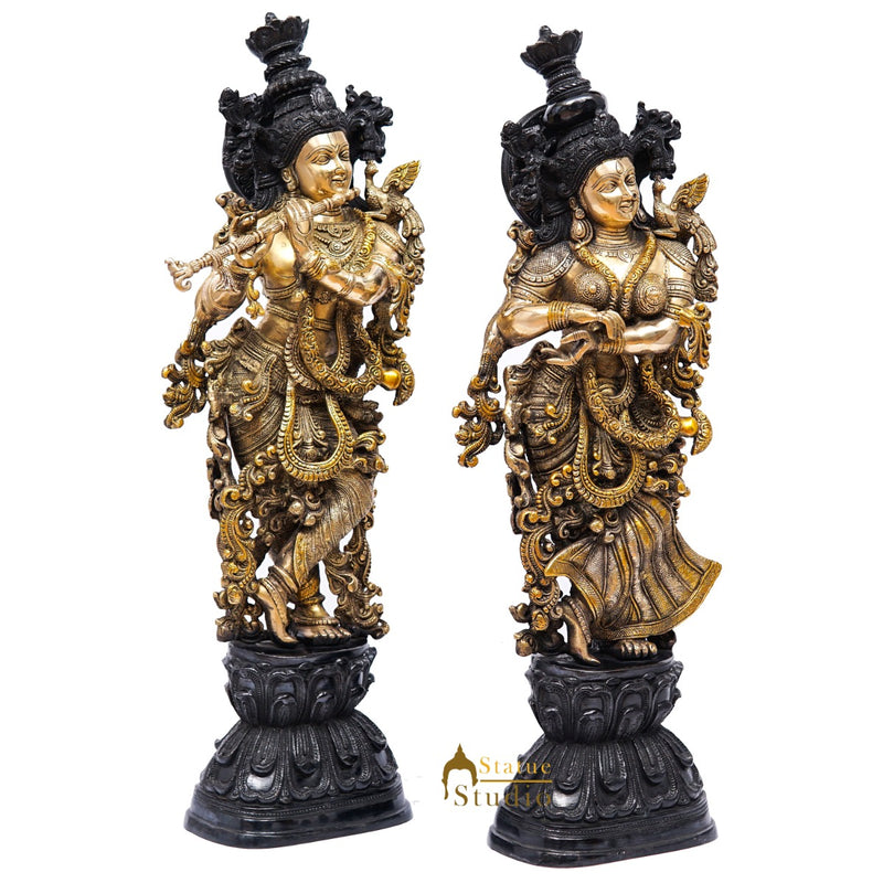 Antique Brass Hindu God Krishna goddess radha statue religious décor 29"