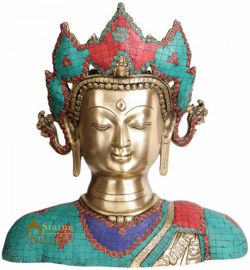 Living Room Decorative Big Crowned Lord Buddha Bust Statue Showpiece 15"