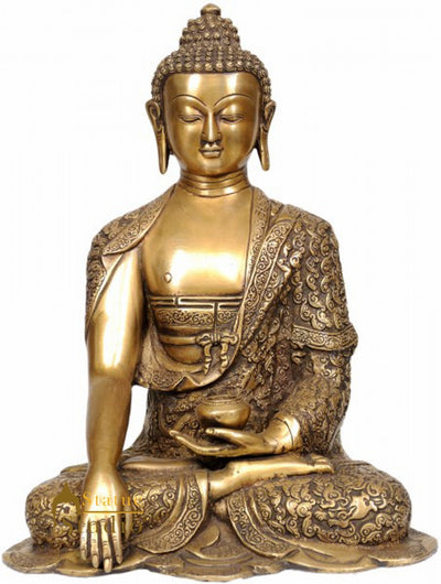 Bhumisparsha Mudra Earth Touching Buddha with Decorative Robe Statue 13"