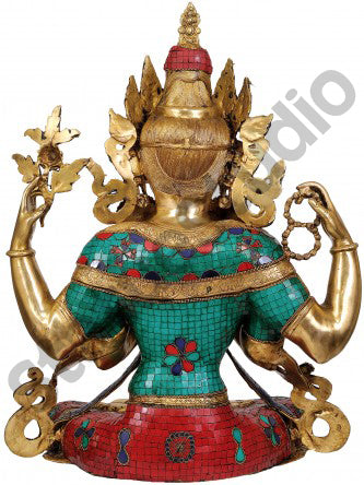 Large Size Shadakshari Lokeshvara Four Armed Avalokiteshvara Décor Statue 31"