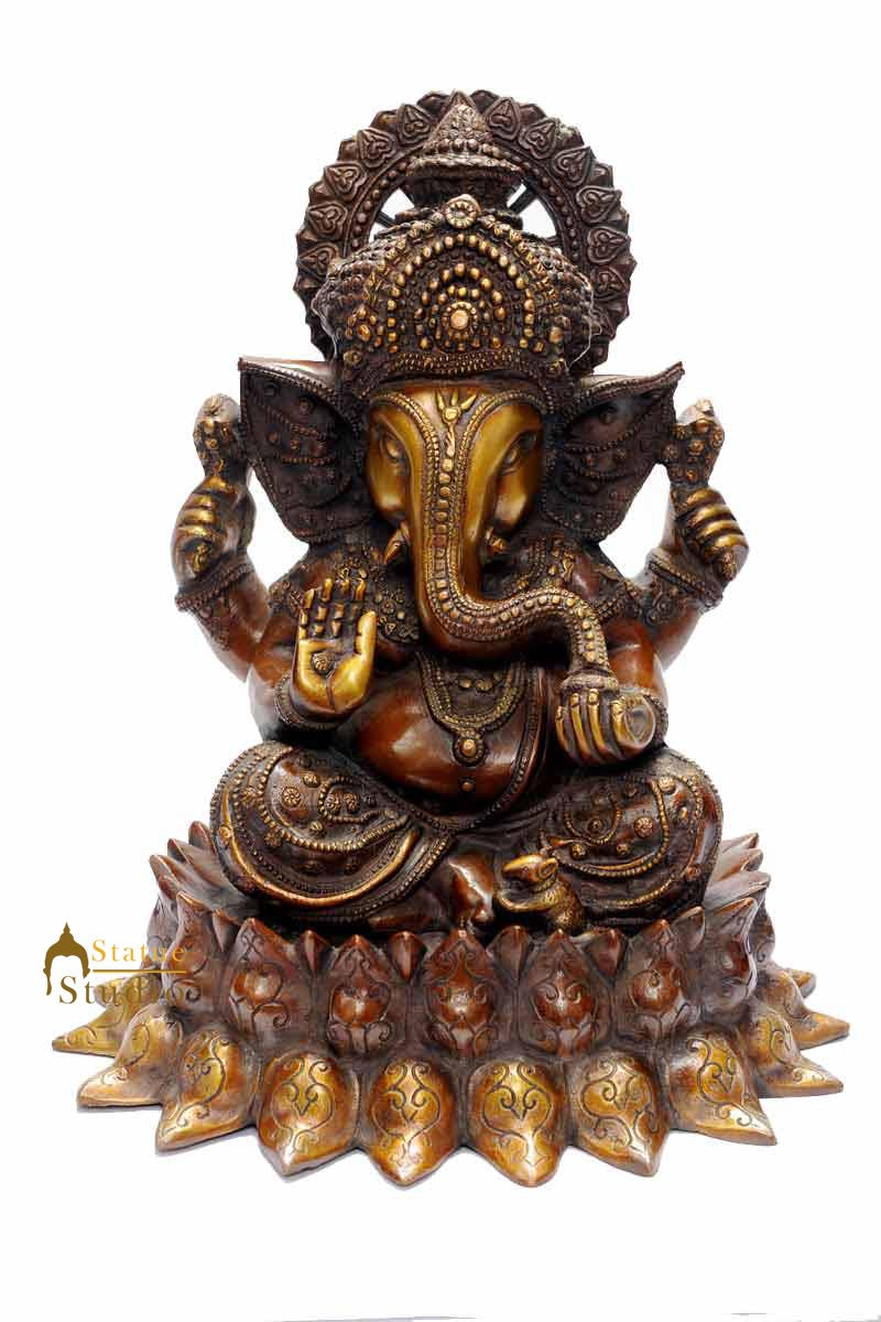 Brass chaturbhuja hinduism elphant lord ganesha spiritual antique décor 15"