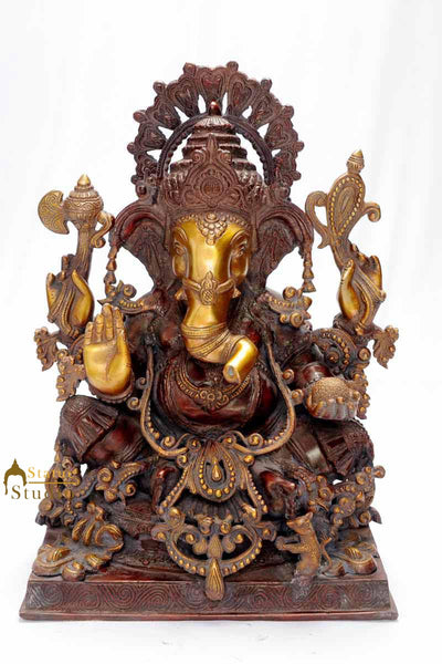 Indian hand made elephant lord ganesha brass statue spiritual décor 19"