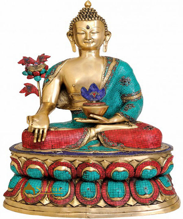 Large Life Size Medicine Healing Turquoise Coral Inlay Décor Statue 39"