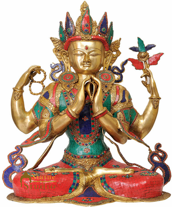 Large Size Chenrezig Shadakshari Four Armed Avalokiteshvara Buddha FengShui 31"