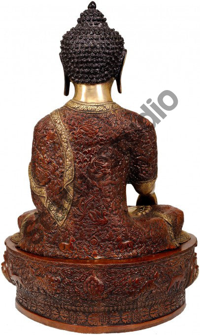 Robes Decorated Symbols And Carvings Large Size Sitting Buddha 22"