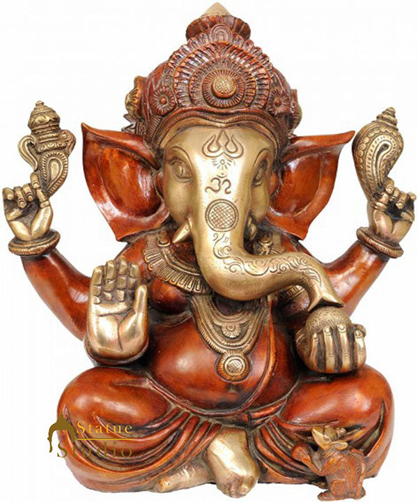 Brass Hindu God Diety Ganpati Murti Religious Décor 12"