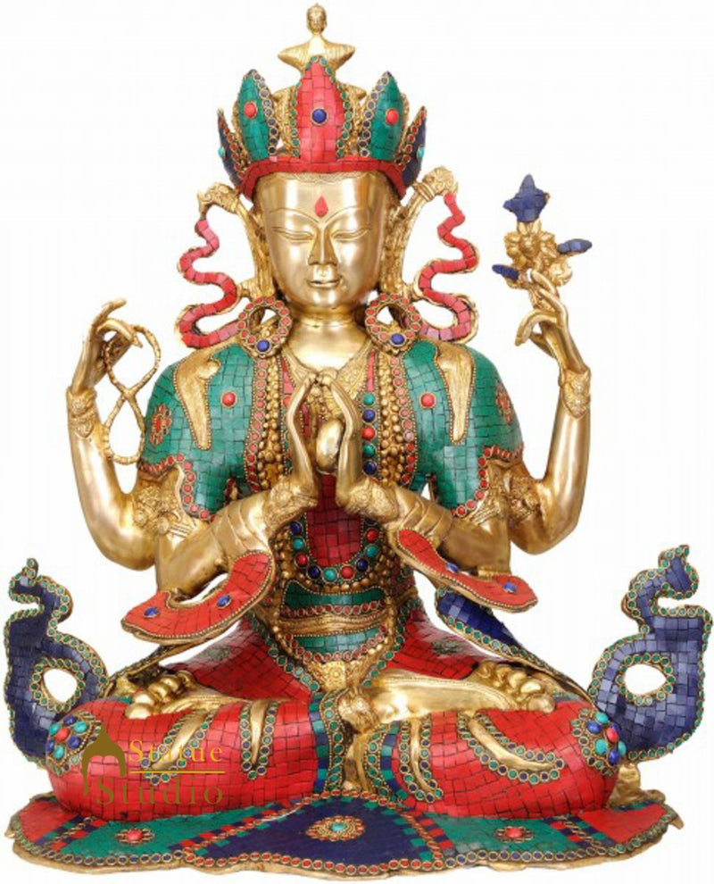 Large Size Chenrezig Shadakshari Four Armed Avalokiteshvara Buddha FengShui 22"