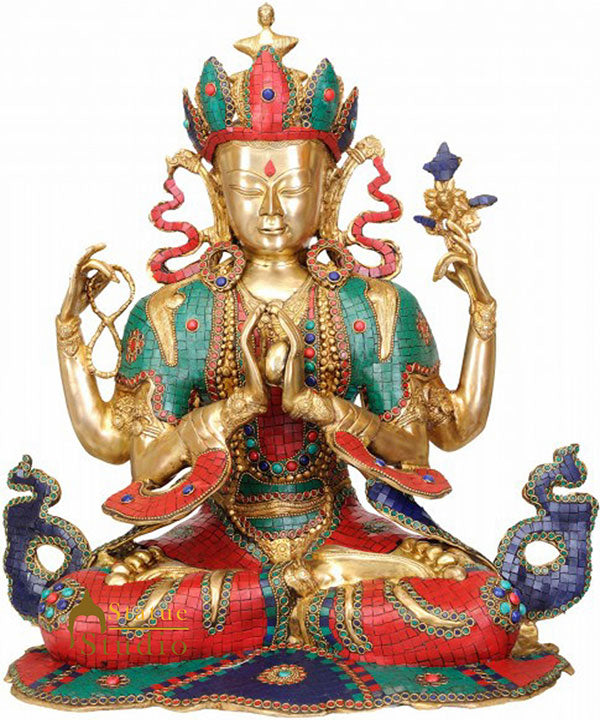Large Size Chenrezig Shadakshari Four Armed Avalokiteshvara Buddha FengShui 22"