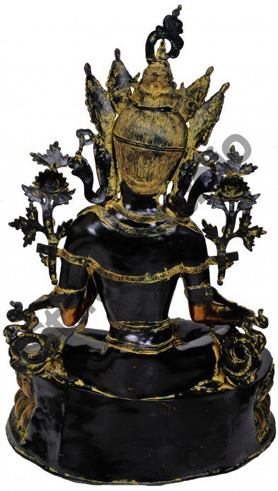 Antique Black Finish Handcrafted Buddha Goddess Green Tara Large Statue 34"